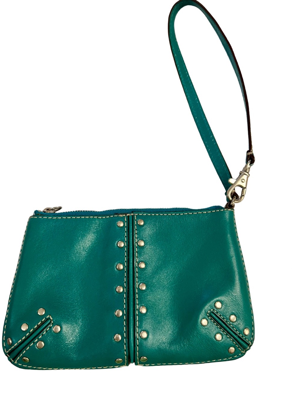 Rare Vintage Emerald Teal Studded Leather Wristlet